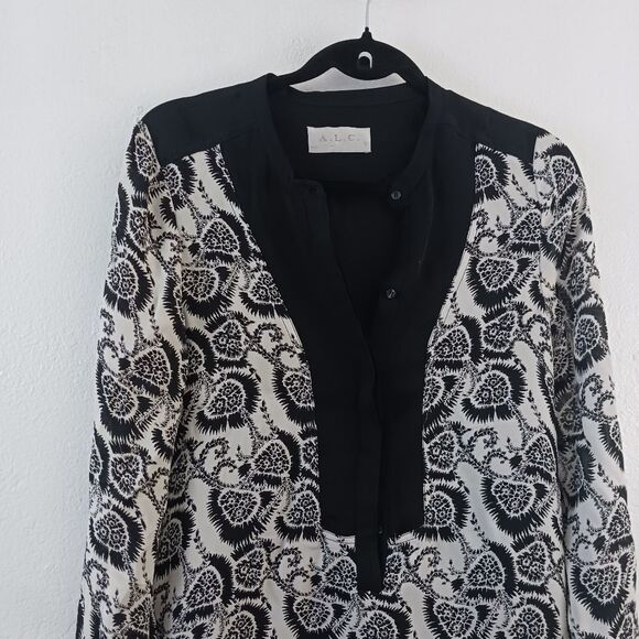 A.L.C. Silk Mini Dress long sleeve  Black and White M - Picture 2 of 8